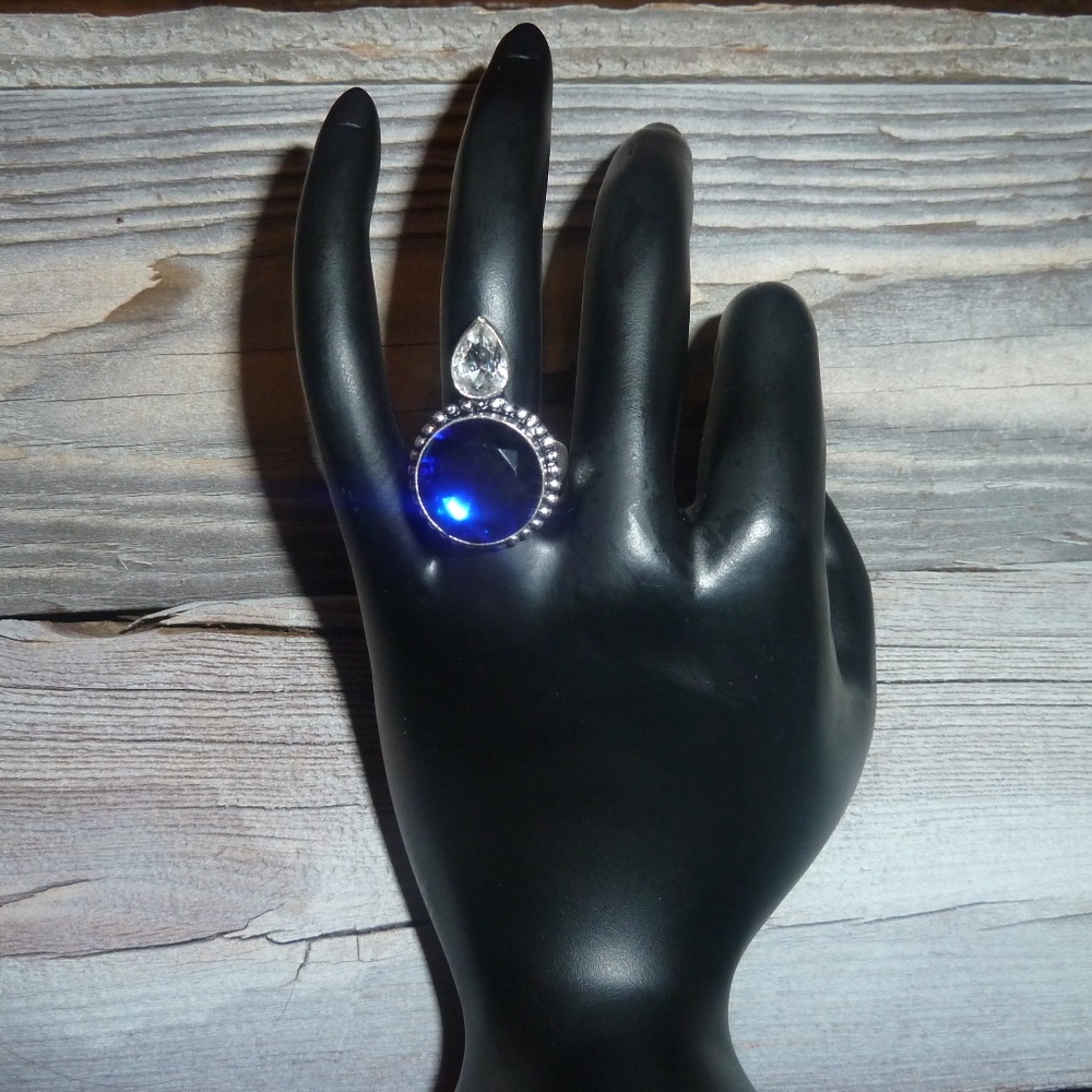 Women's Ring Statement Cocktail Blue Vintage 6.5